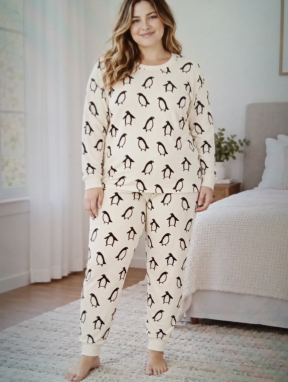 Hanna Andersson Adult Hol8day Pajama Set Squeaky Pengiun  Comfy Womens XXL